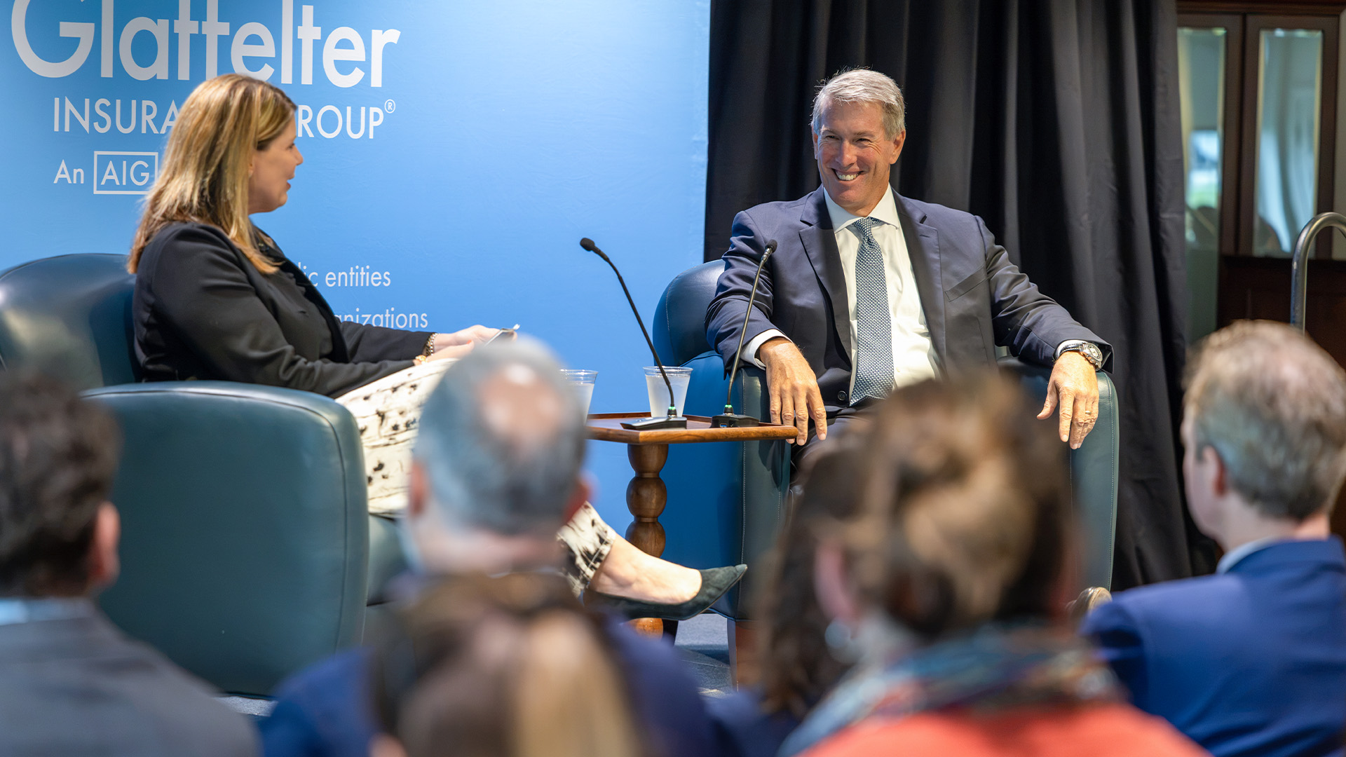 AIG President and CEO, Eric Andersen, talking with Glatfelters Alternative Channels and President & CEO, Erin Fry